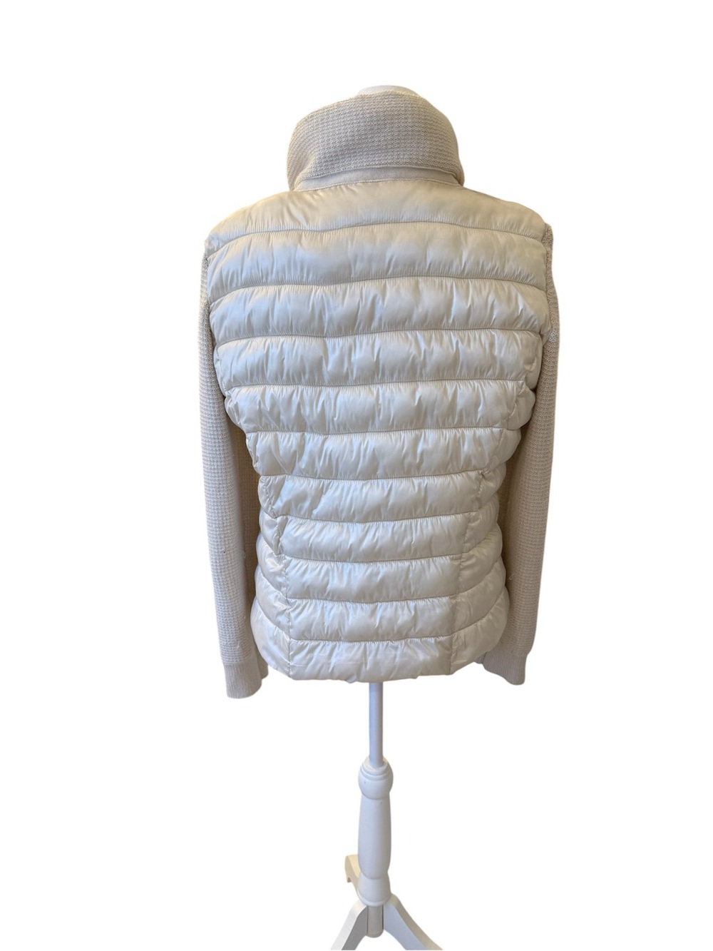 Calvin Klein Cream Quilted Puffer Jacket with Knit Sleeves, Size L - Picture 3 of 5